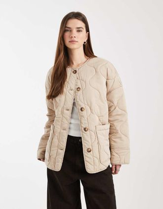 Object Bomber beige trapuntato a rombi con tasche sul davanti-Neutro