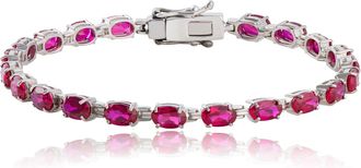 MAX + STONE 925 Sterling Silver 6x4mm Oval Cut Gemstone Tennis Birthstones Bracelet