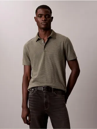 Calvin Klein Mens Supima Cotton Stripe Polo Shirt - Green - XL