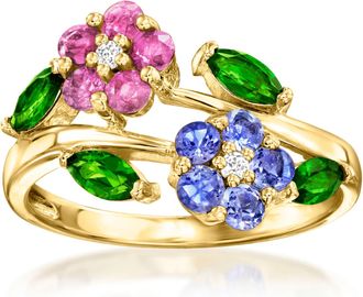 Ross-Simons Multi-Gem Flower Ring in 18kt Gold Over Sterling