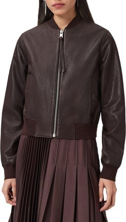 AllSaints Orten Leather Bomber Jacket in Oxblood Red at Nordstrom, Size 10Regular