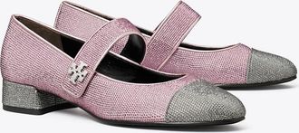 Tory Burch Womens Cap-Toe Mary Jane Pavé Heeled Ballet, size 4.5