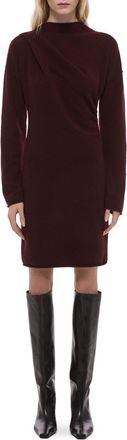 Helmut Lang Drape Detail Long Sleeve Wool Blend Sweater Dress in Burgundy at Nordstrom, Size Xx-Small