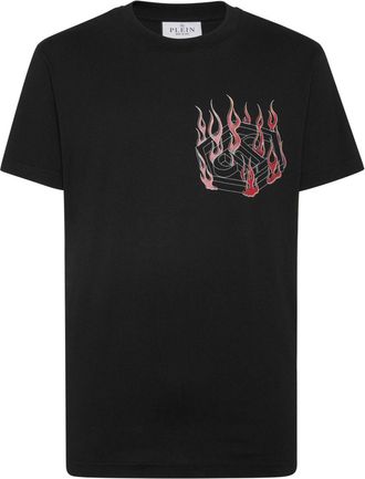 Philipp Plein flame-print cotton T-shirt - men - Cotton - XXXXL - Black