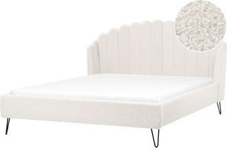 Beliani Boucle Bed Frame Shell Headboard eu Super King Size 6ft Metal Legs Off White Ambillou