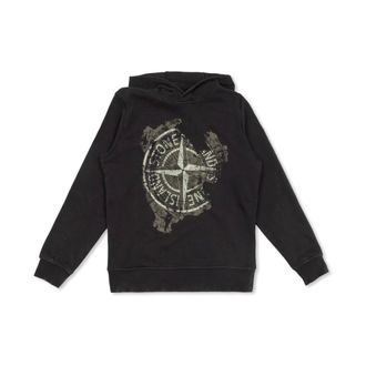 Stone Island Hoodie with White Logo - male - Stone Island - Kids Sweatshirts - Black - 12 Y - Kids