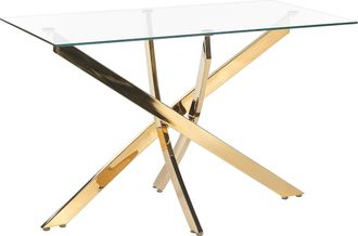Beliani Mesa De Comedor Tablero De Vidrio Templado 120 X 70 Cm Patas Doradas 4 Personas Moderno Maramo