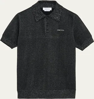 Alexander McQueen Mens Logo Metallic Wool Polo Shirt
