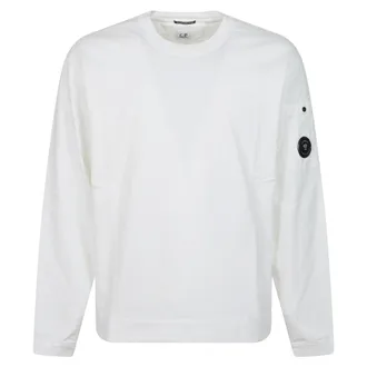 C.P. Company C.p. Company, Hoodies & sweatvesten, Heren, Wit, XL, Katoen, Diagonal Raised Fleece Crew Neck Sweatshirt