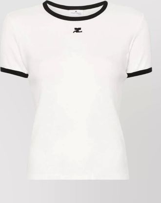 Courr&egrave;ges cotton jersey contrast ribbed logo-print t-shirt