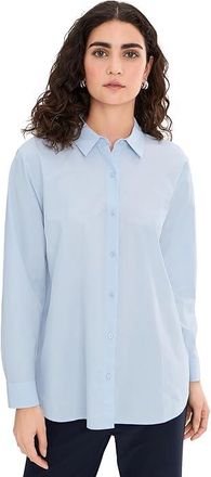 Eileen Fisher Organic Cotton Poplin Classic Collar Long Shirt Womens Clothing Airy Blue : XS