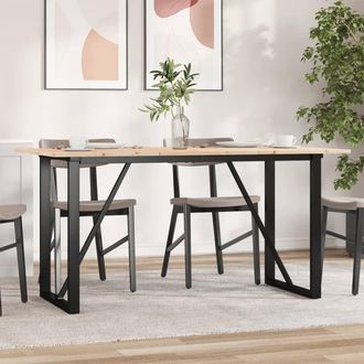 Berkfield Home Dining Table O-Frame 140x80x75 cm Solid Wood Pine & Steel in Brown | Size: 140 x 80 x 75 cm