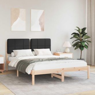 vidaXL Letto Con Testiera Rivestita Nero 150 X 200 Cm Pino Massello Vidaxl