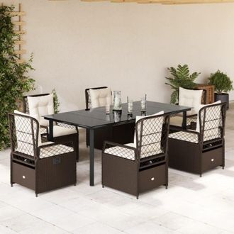 vidaXL Set Comedor De Jard&iacute;n 7 Pzas Con Cojines Rat&aacute;n Sint&eacute;tico Marr&oacute;n Vidaxl