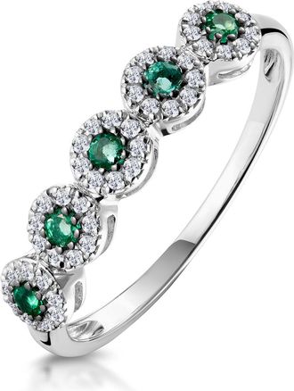The Diamond Store Emerald and Halo Diamond Stellato Eternity Ring in 9K White Gold