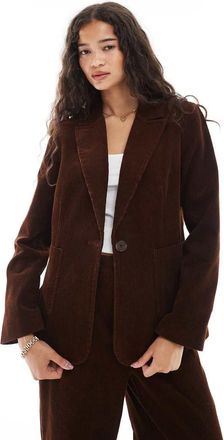 New Look Blazer in tessuto a quadri marrone in coordinato-Rame