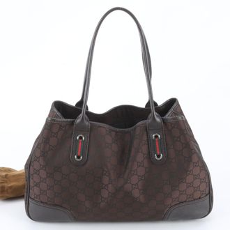 Gucci Sherry Line Dark Brown Nylon Leather Handbag Shoulder Bag Tote Bag (Pre-Owned)