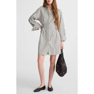 Madewell Striped Tucked Mini Shirtdress in Grey Variegated Stripe at Nordstrom Rack, Size 14
