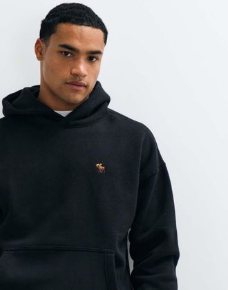 Abercrombie & Fitch felpa con cappuccio icon logo nera-Nero