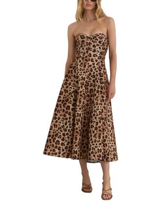 Reiss Ramona Strapless Leopard Print Corset Midi Dress