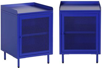 Sweeek Set of 2 industrial blue metal bedside tables with 1 mesh door, 40 x 37 x 58,5 cm - Ohio