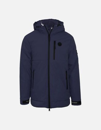 Philipp Plein Mens Plein Sport Padded Small Circular Logo Branded Navy Blue Jacket - Size: 40/Regular