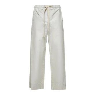 Max Mara Wide Trousers, female, Beige, Size: M Ecru Cotton Trousers with Drawstring