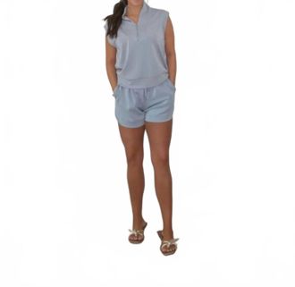 Fate Faye Elastic Waist Shorts In Dusty Blue