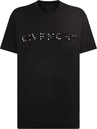 Givenchy Zwarte Crew Neck T-shirt met Stud Detailing - Heren - T-shirts - Zwart - M - Katoen - Tops
