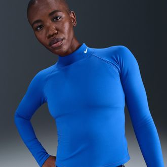 Nike Womens Nike Pro Dri-FIT Long-Sleeve Mock-Neck Top in Blue | IO7406-405
