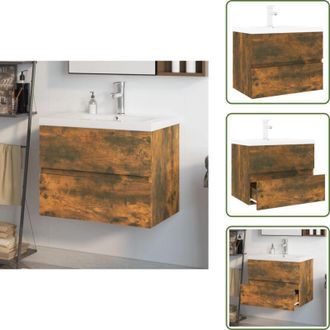 vidaXL The Living Store Mobile Bagno con Lavabo Integrato Rovere Fumo Legno Multistrato - Lavabo da incasso