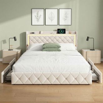 OEM Cama Doble - 140x190 - 4 Cajones - Led Integrada Y Carga Usb - Somier De Lamas