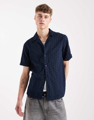Tommy Jeans Camicia a maniche corte blu navy ricamata