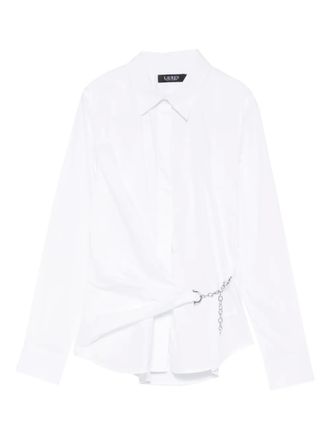 Lauren Ralph Lauren chain-detail long-sleeve shirt - women - Cotton/Nylon/Elastane - 8 - White