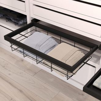 Emuca Kit De Cesta De Alambre Y Bastidor De Gu&iacute;as Con Cierre Suave Para Armario, Regulable, M&oacute;dulo 900mm, Negro Texturizado - Emuca