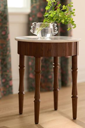 Anthropologie Thorne Marble Top Wood Side Table