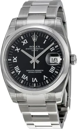 Rolex Pre-owned Rolex Oyster Perpetual Date 34 Black Dial Stainless Steel Bracelet Automatic Mens Watch 115200BKRO