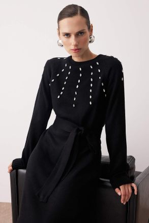 Trendyol Modest Dames Zwart Effen Maxi Lang Stijlvol/Avond A-lijn Modest Jurken