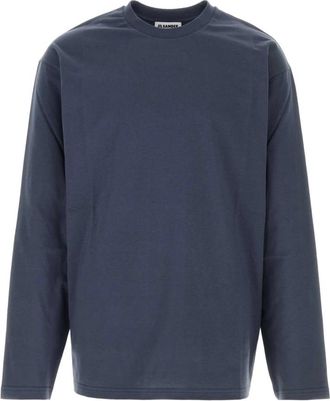 Jil Sander T-shirt met lange mouwen en ronde hals - Heren - Longsleeves - Blauw - 2XL - Katoen - Tops