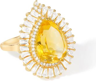 Tiramisu 14K Gold Plated Over 925 Sterling Silver Radiant Citrine & White Topaz Sunburst Ring