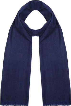 Generic Luxurious Soft Mens Herringbone Blue Wool Silk Scarf