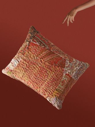 By Walid 19th-Century Paisley Patchwork Wool and Damask Cushion (17.5in/45cm)