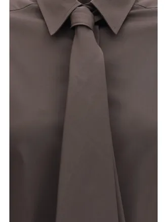 Brunello Cucinelli Womens Cotton-Blend Shirt With Tie Chocolate
