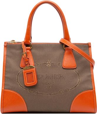 Prada Pre-owned Womens Canvas Satchel Leather Trim - Tan Textile - One Size