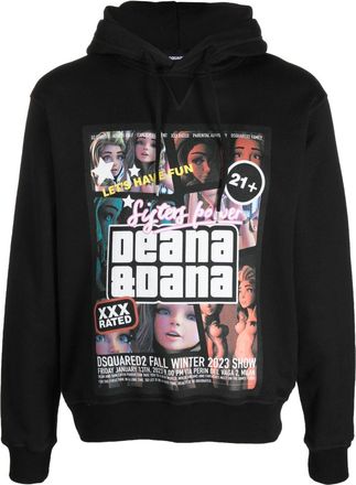 Dsquared2 graphic-print cotton hoodie - men - Cotton - S - Black