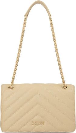 Kazar Beige schoudertas met leren inzet - Dames - Schoudertassen - Beige - ONE Size - Leer - Tassen