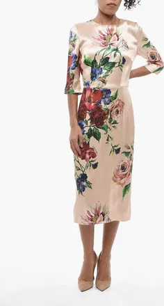 Dolce & Gabbana Silk Dress with Floral Print and 3/4 Sleeves Dolce & Gabbana