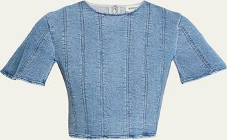 SIMKHAI Kolby Short-Sleeve Denim Top