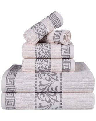 Superior Athens Cotton 6Pc Assorted Towel Set With Greek Scroll & Floral Pattern