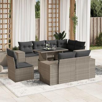 vidaXL Set Muebles Jard&iacute;n 9 Pzas Y Cojines Rat&aacute;n Sint&eacute;tico Gris Claro Vidaxl